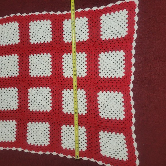 Crochet Lap Blanket Afghan Geometric Square Red White Throw Approx. 60in… - Picture 5 of 6